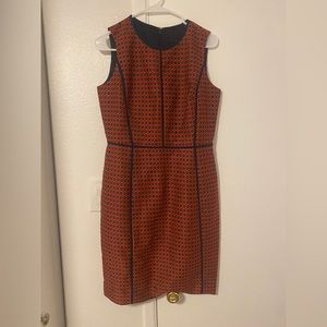 J. Crew Paneled Sheath Dress Red and Navy Geometric Satin Foulard Print